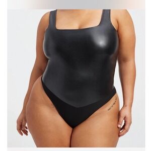 Nina Parker Black Faux Leather Tank‎ Bodysuit Thong Snap Closure 3X